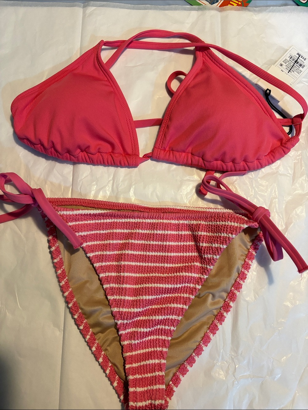 Shade & Shore Girls Hot Pink Ribbed Triangle Bikini Set